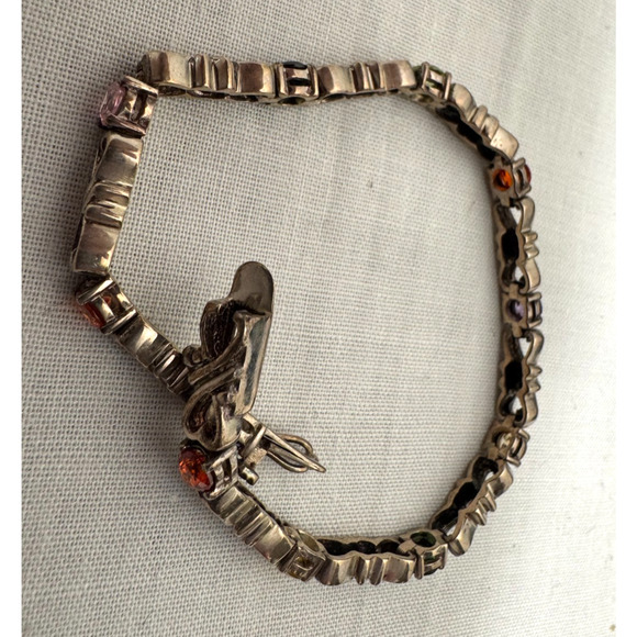 Sterling Silver 925 Multi Color Crystal Stone Tennis Bracelet 7.5" Beautiful - Picture 9 of 10